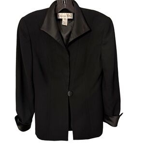 Christian Dior Women’s Black Wool Blazer With Satin Cuffs & Collar Sz 2P